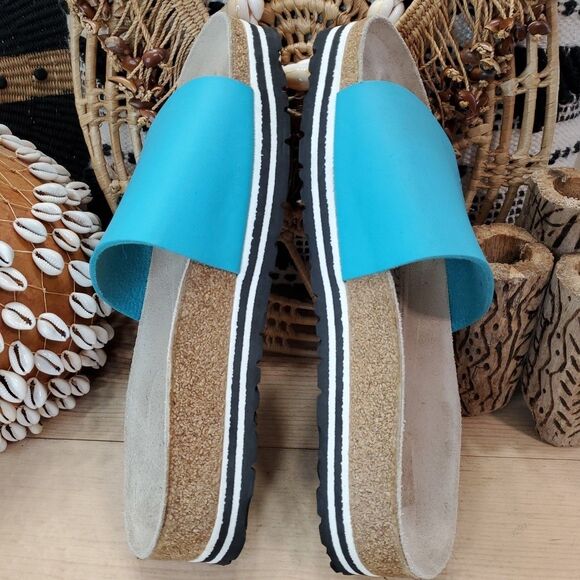 Birkenstock Betula Womens 10 Mens 8 Reggae Blue Leather Slide Sandals Comfort - Picture 9 of 16